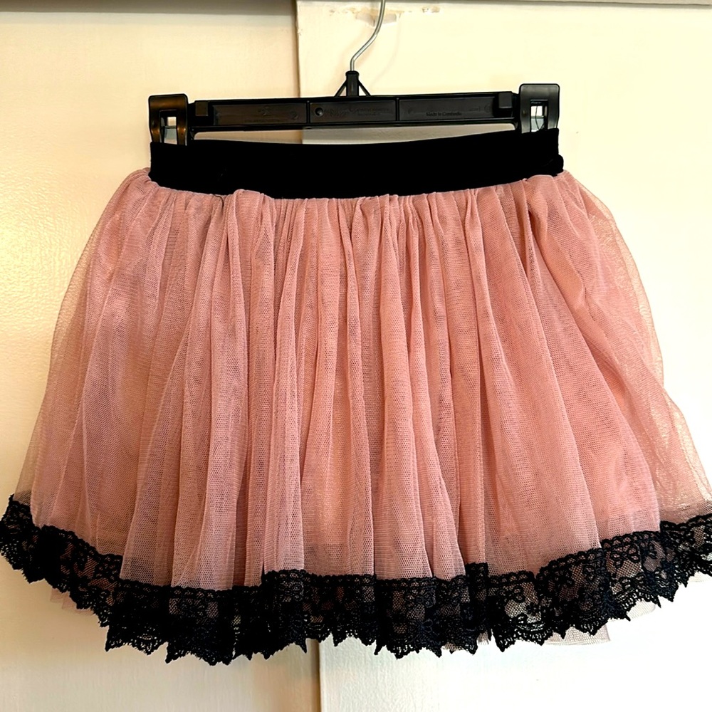 Pink Tulle layered skirt with black lace trim 5/6
